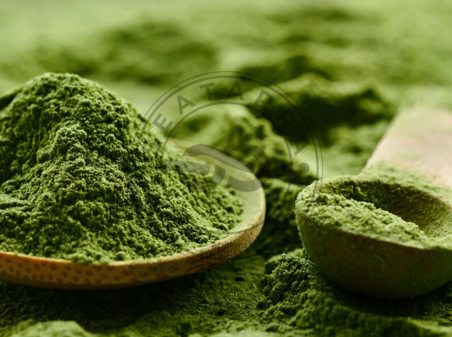 Vitamin D3 powder in a measuring spoon used for supplements and fortified foods